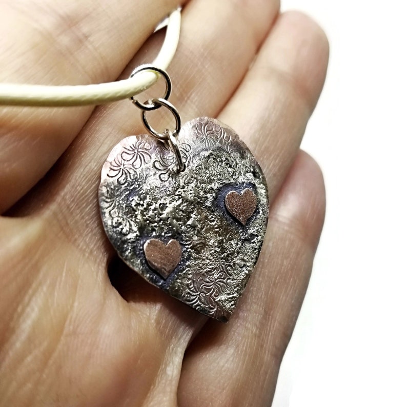 Sterling Silver and Copper Heart Pendant One of a Kind Necklace Ready to Ship