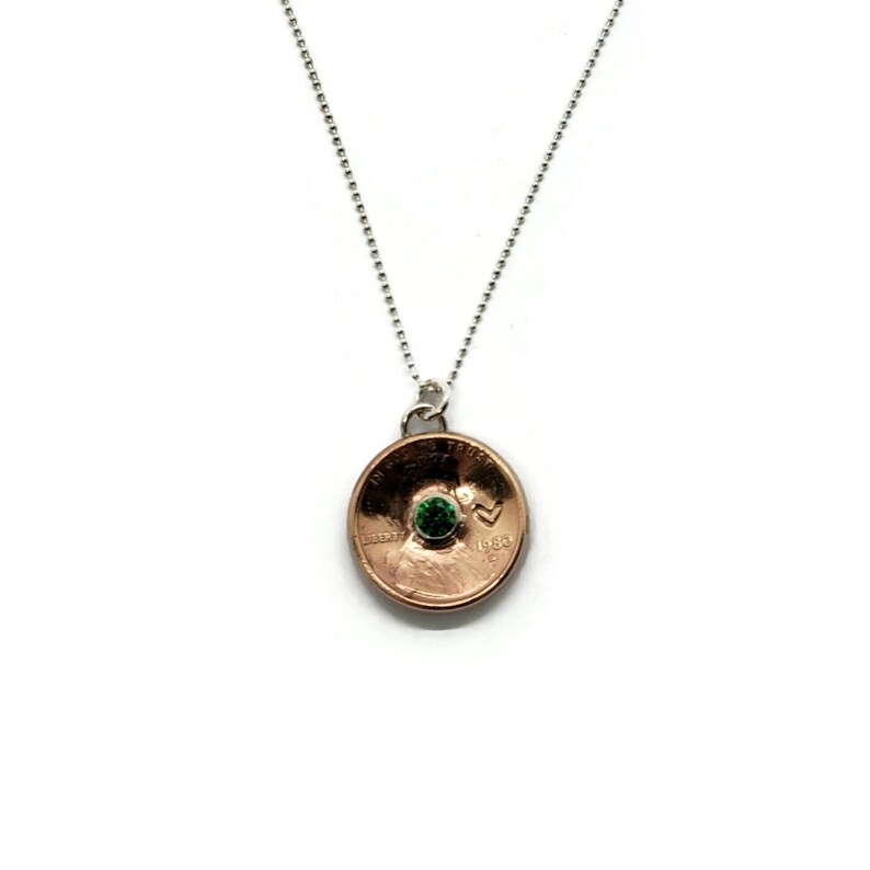 Copper Penny Birthstone Pendant Sterling Silver Necklace Etsy