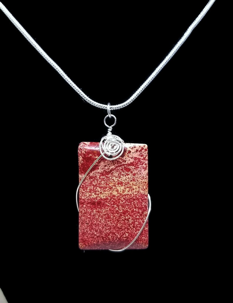 Sterling Silver Wire Wrapped Red Sea Sediment Jasper Pendant