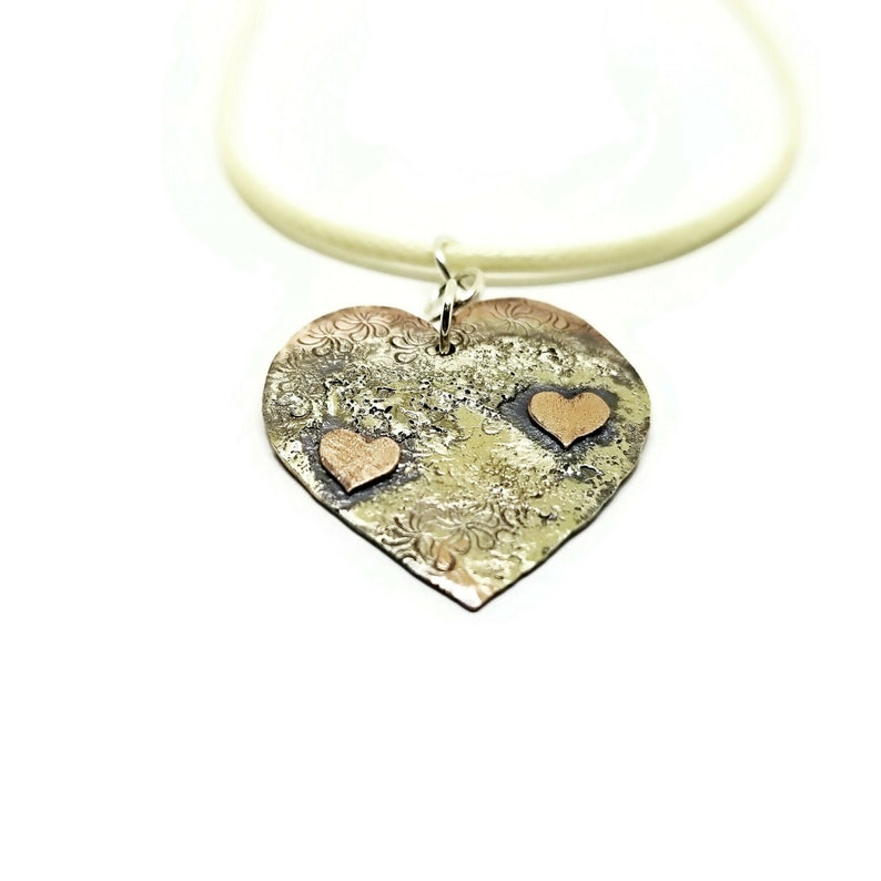 Sterling Silver and Copper Heart Pendant One of a Kind Necklace Ready to Ship