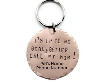 I'm up to no good, better call my mom! Funny Pet ID Tag