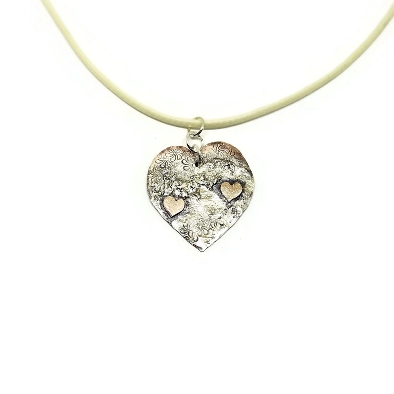 Sterling Silver and Copper Heart Pendant One of a Kind Necklace Ready to Ship