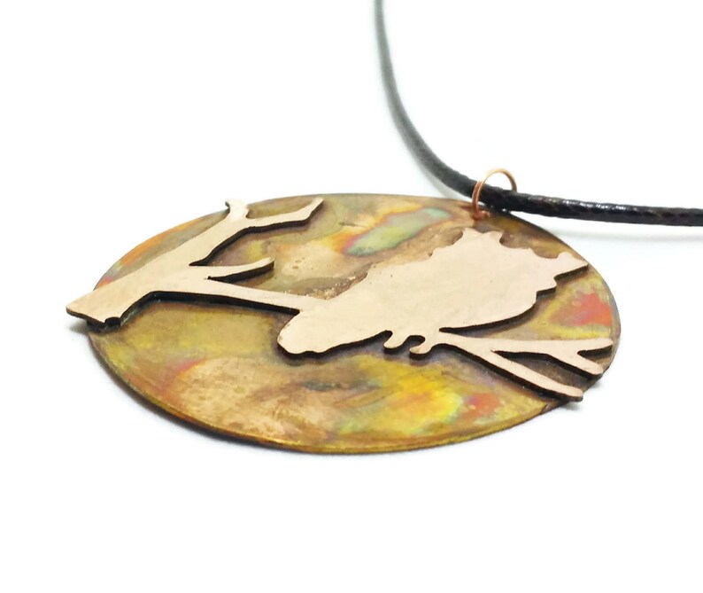 Copper Owl on a Branch Pendant