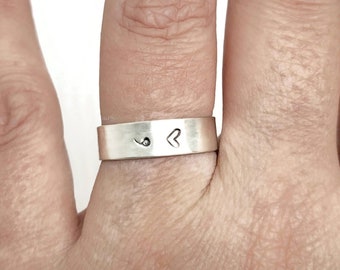 Sterling Silver Wide Band Semicolon Ring US Size 8 1/2, Ready to Ship