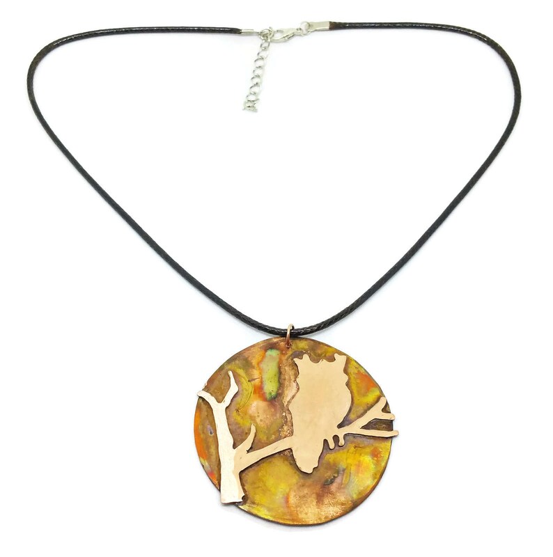 Copper Owl on a Branch Pendant