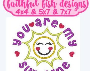 You Are My Sunshine Applique Design, cute girl design, embroidery design