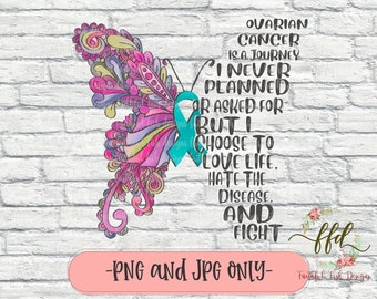 Ovarian Cancer Butterfly PNG, Ovarian Cancer Sublimation Design, Ovarian Cancer Ribbon Watercolor PNG