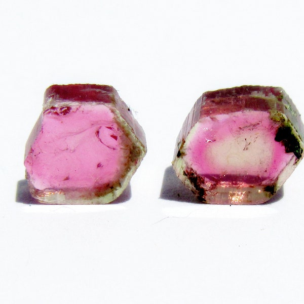 Watermelon Tourmaline Tri Color 3.98 Cts  Metallic Hot Pink Green Polished Slice Rubelite Stone Crystal Earring Jewelry Making 184Q