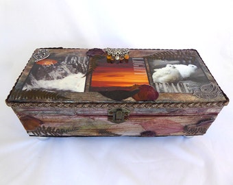 Decorative Wood Box, Handcrafted Wood Jewelry Box, Unique Keepsake Box, Love Light Peace Wood Box, Unique Gift, Spiritual Box, jeweled box