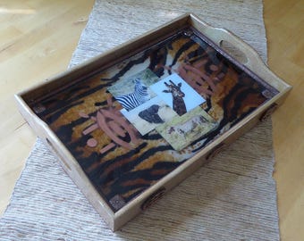 Decorative Wood Tray, Handcrafted Wood Tray, Ethnic Serving Tray, African Animal Tray, Wedding Gift, Exotic Wood Tray, House Warming gift