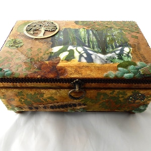 Decorative Wood Box, Wood Jewelry Box, Handcrafted Wood Box, Unique Keepsake Box, Tree of Life Jewelry Box, Unique Gift, Forest Jeweled Box