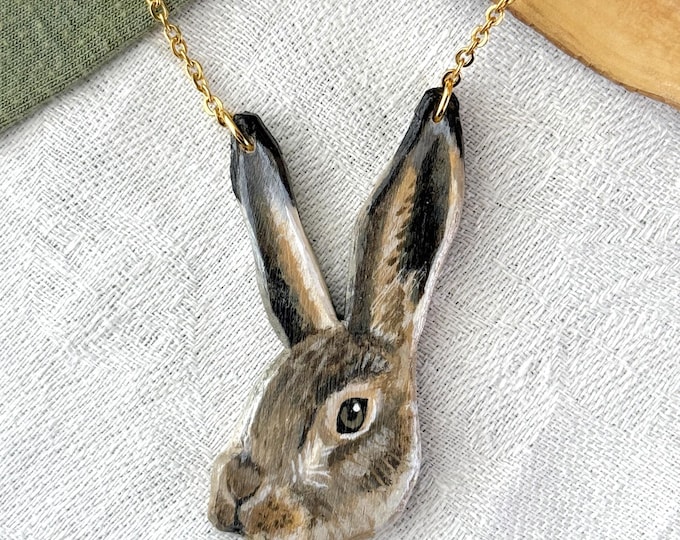 Painted Wooden Rabbit Hare Necklace