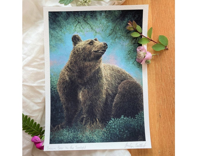 Bear painting print, Bear art decor, Bear nursery decor, Brown bear art, Brown bear print, Woodland animal decor, Woodland animal print