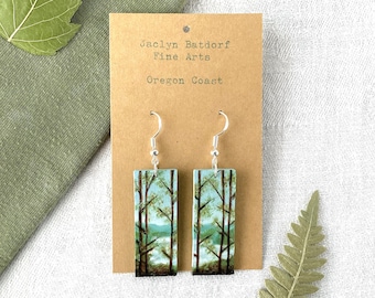 Painted landscape earrings | Handmade coastal jewelry | Seaside art accessory