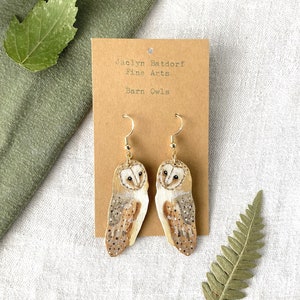 Barn owl earrings | Painted owl earrings | Handmade owl jewelry