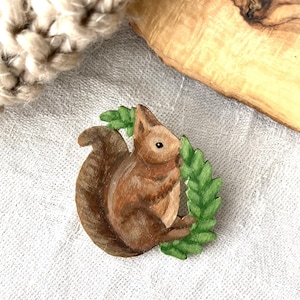 Painted Wooden Cottagecore Red Squirrel Brooch