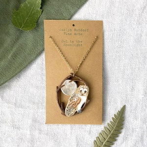 Painted owl necklace | Handmade barn owl gift | Woodland animal pendant