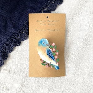 Eastern bluebird brooch | Painted animal pin | Handmade bird accessory