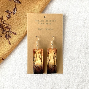 Handmade autumn woods earrings | Painted fall forest jewelry | Thanksgiving woodland earrings