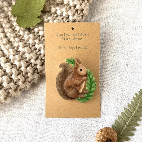 Painted red squirrel brooch | Handmade woodland animal pin | Cute cottagecore jewelry