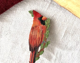 Red Cardinal Hand-Embroidered Brooch Pin* Red Cardinal Hand-Embroidered Brooch Pin*