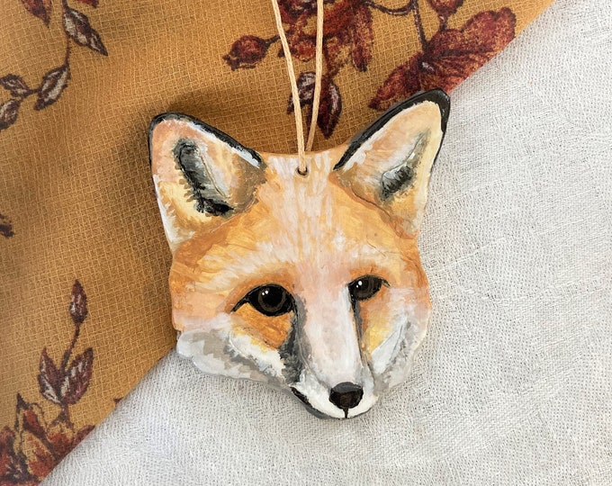 Painted Clay Red Fox Christmas Ornament and Wall Hanging