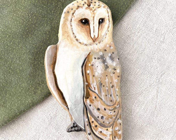 Painted Clay Barn Owl Christmas Ornament and Wall Hanging for Gallery Walls