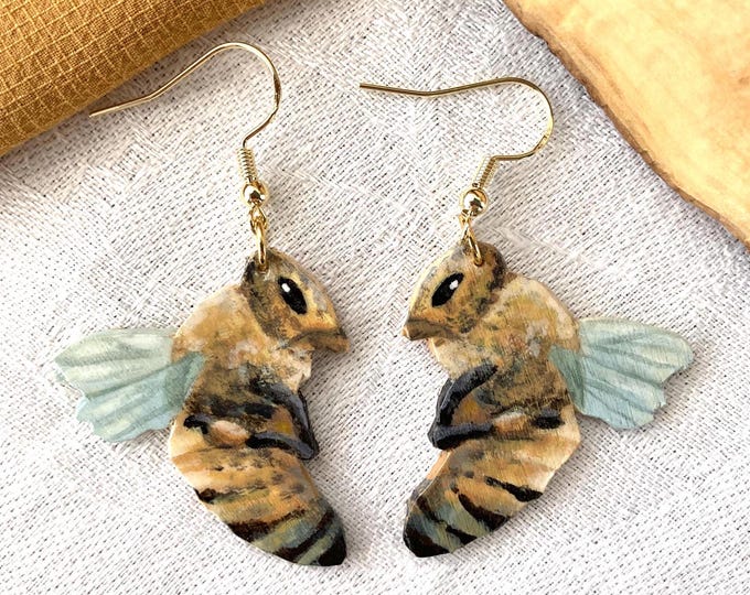 Painted Wooden Honey Bee Lightweight Dangle Earrings