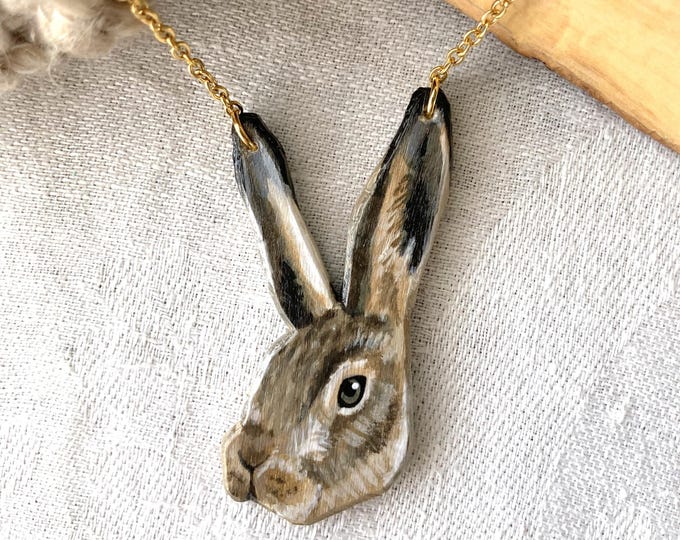 Painted Wooden Rabbit Hare Necklace