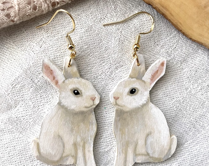 Painted rabbit earrings | Handmade animal jewelry | Cute spring earrings