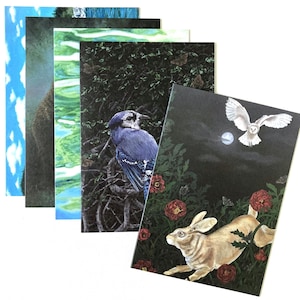 Jeu de cartes de voeux artistiques | Peinture impression cartes vierges | Lot de 5 cartes avec enveloppes