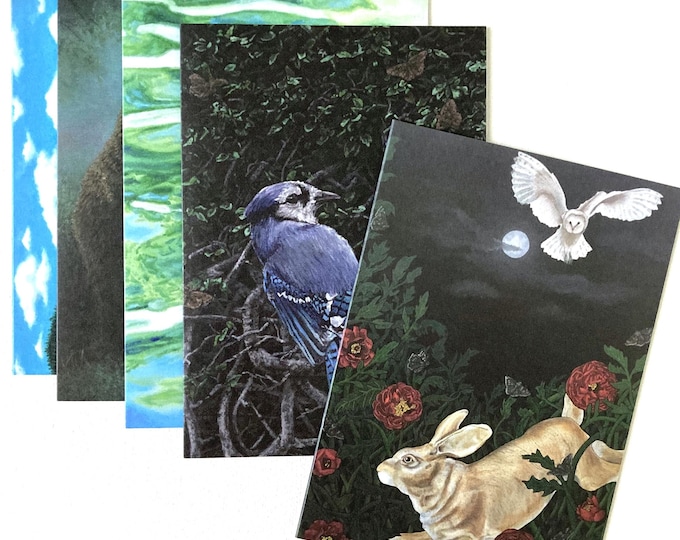 Animal and Landscape Art Print Pack of 5 Blank Greeting Card Set with Envelopes