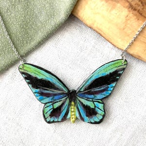 Painted Wooden Queen Alexandra&#39;s Birdwing Large Statement Necklace