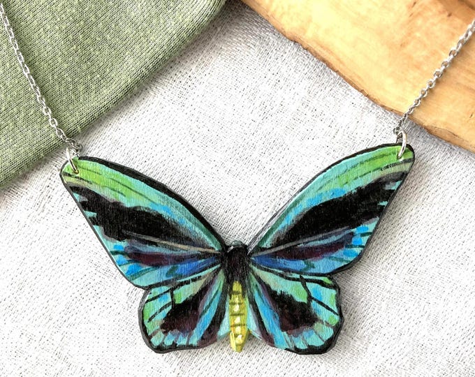 Painted Wooden Queen Alexandra's Birdwing Large Statement Necklace