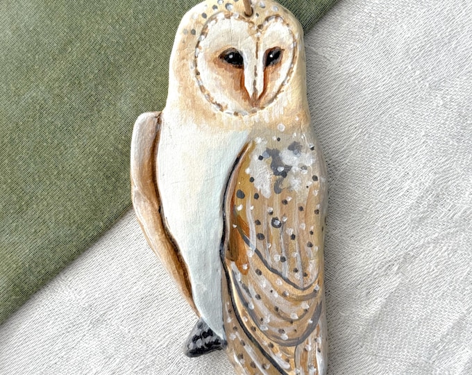 Painted Clay Barn Owl Christmas Ornament and Wall Hanging for Gallery Walls