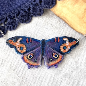 Painted Wooden Large Purple and Orange Moth Necklace