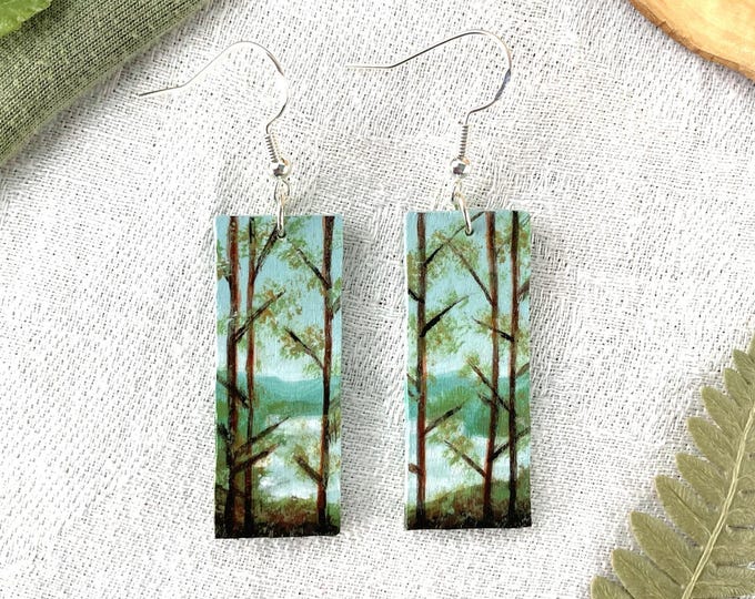 Painted landscape earrings | Handmade coastal jewelry | Seaside art accessory