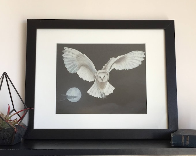 Snowy Owl and Full Moon Giclee Art Print