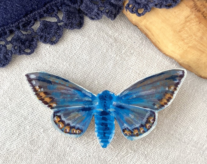 Handpainted butterfly brooch | Wooden moth pin | Colorful insect accessory