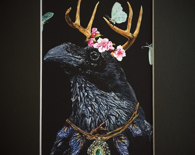 Fantasy Raven Queen Painting Giclee Art Print with Optional Black Matting