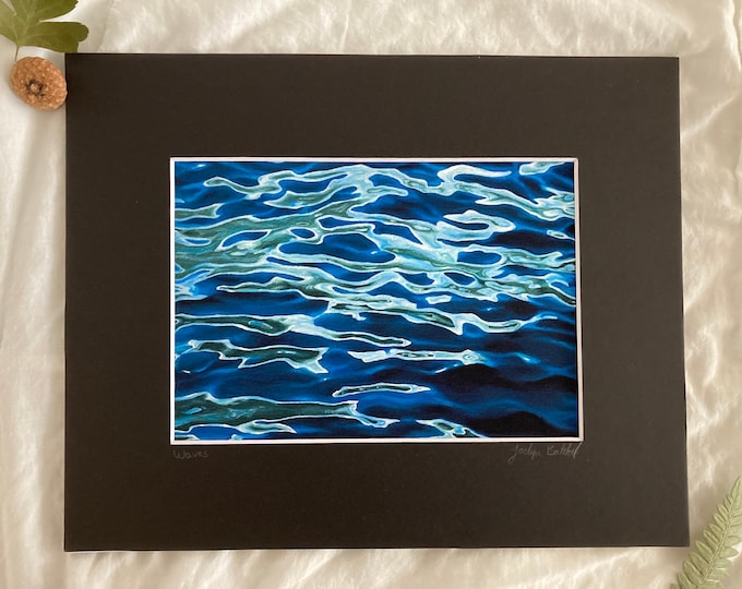 Waves Painting Giclee Art Print with Black Matting