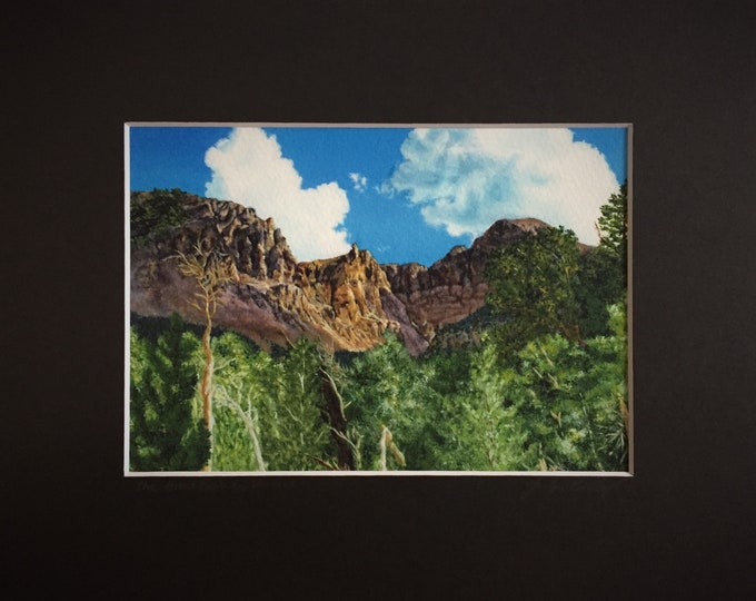 Great Basin Forest and Rocky Cliffs Landscape Painting Giclee Print with Black Matting