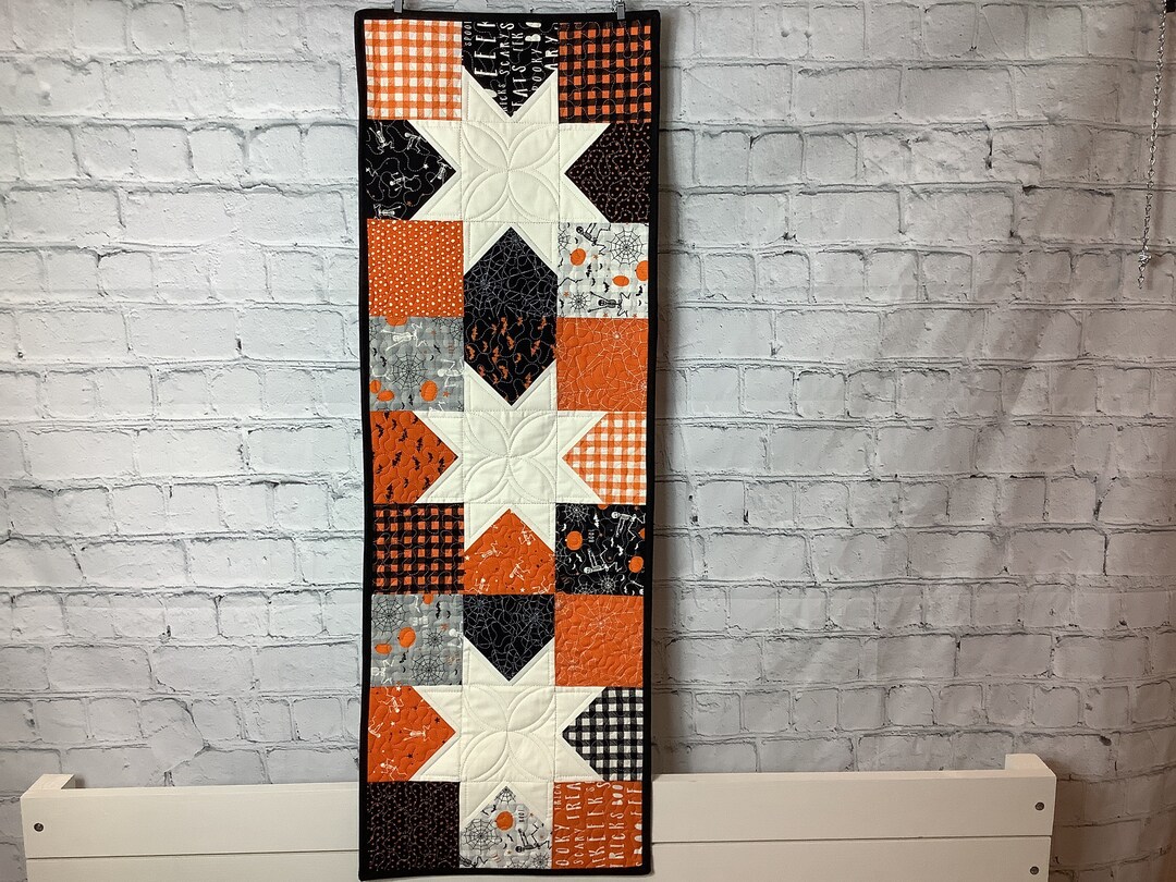 Halloween Black Orange Quilted Table Runner/halloween Quilt/ohio Star