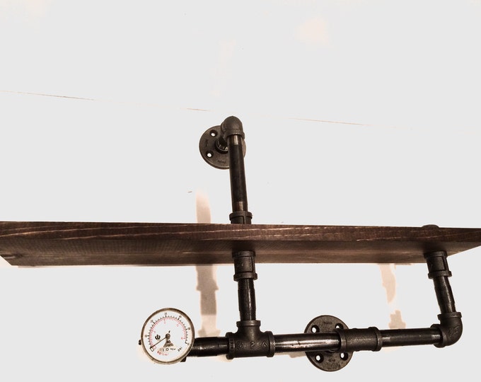 24/" Steampunk shelf with 3//4/" Black and Copper Pipe Blue Valve and 1/"X12/" WOOD