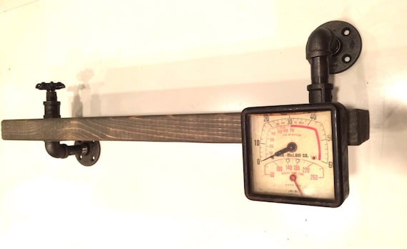 Industrial Urban Pipe Shelf Made With 2x6" or 2x8", Vintage Faucet Handle and Square Aircraft Gauge