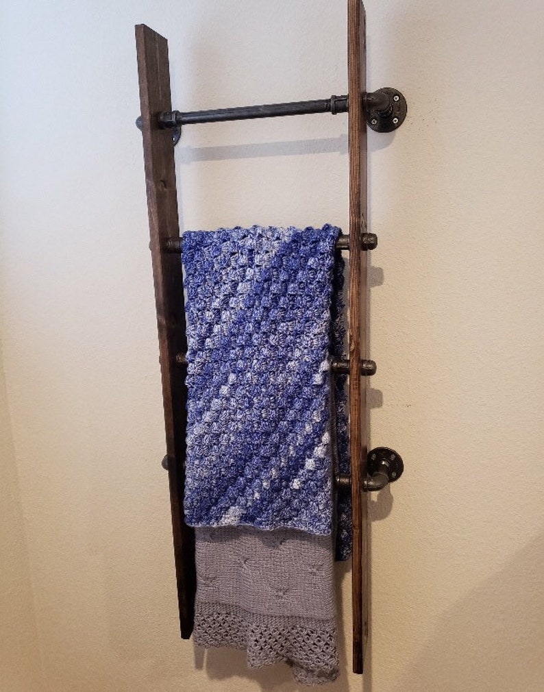 Rustic Industrial Pipe Wall Mount Blanket Ladder Wood Quilt Etsy