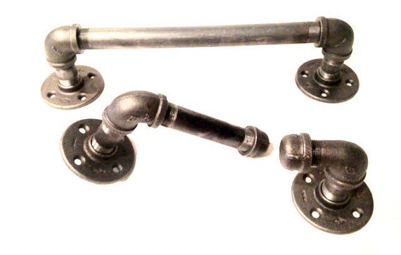 Industrial Bathroom set 1/2" or 3/4" black pipe with toilet paper holder, hook, and 14" towel holder