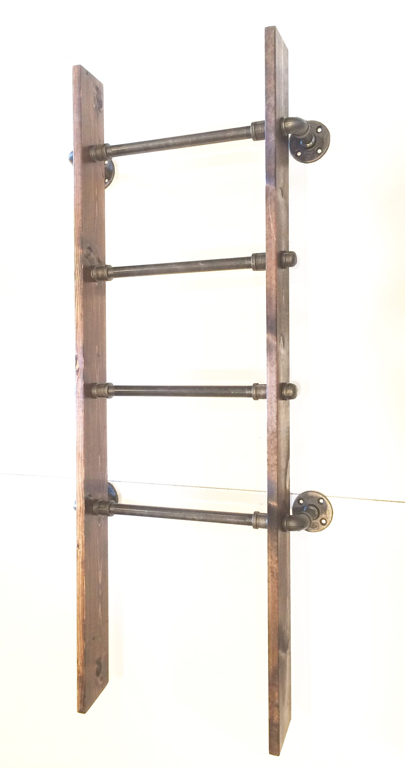 Rustic Industrial Pipe Wall Mount Blanket Ladder Wood Quilt Etsy