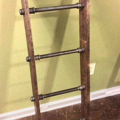 Rustic Industrial Pipe Wall Mount Blanket Ladder Wood Quilt Etsy