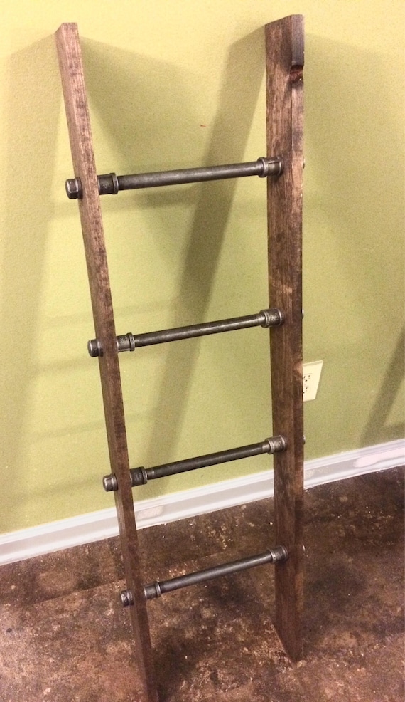 4’ Industrial by Pipe and Wood Blanket Ladder - Wood Quilt Ladder - Rustic Quilt Blanket Ladder - Pipe Decor Blanket Ladder